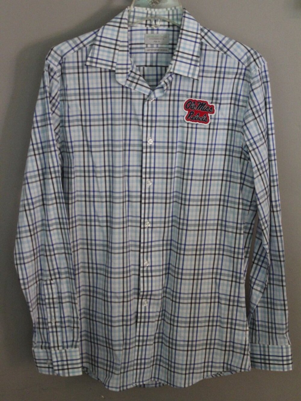 Upcycled Men's button down shirt with Ole Miss Rebels patch
